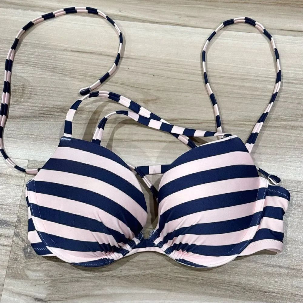 Aerie Perkier Push-up Strappy Striped Swimsuit Bikini Top Women’s 32B